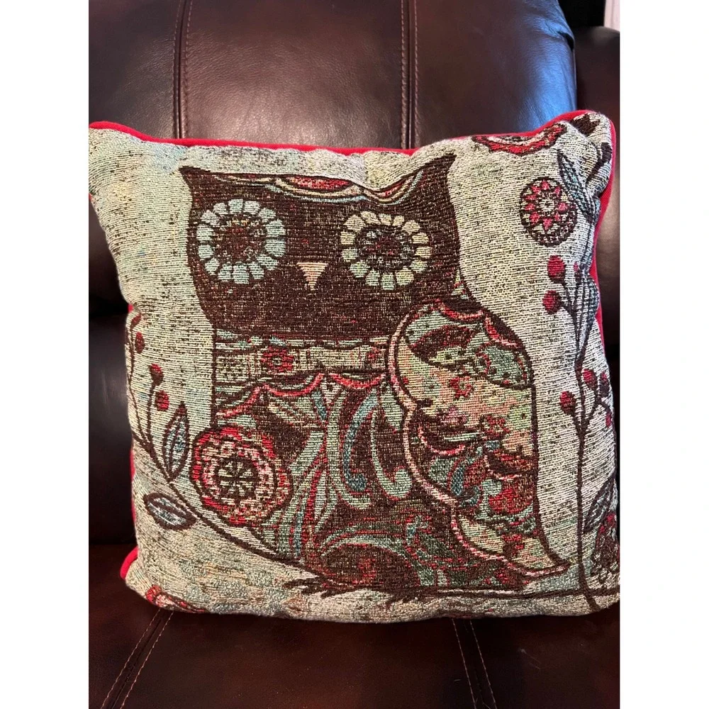 Manual Woodworkers & Weavers Milo Collection Owl Tapestry Pillow Wendy Bentley
